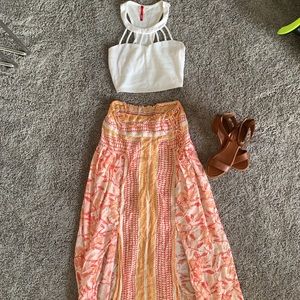 Orange tropic print maxi skirt